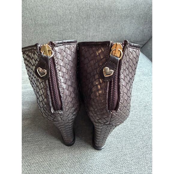 TwinSet Woven Wedge Leather Bootie Taupe Grey Women's Sz 39 US 8.5/9 - Picture 5 of 14